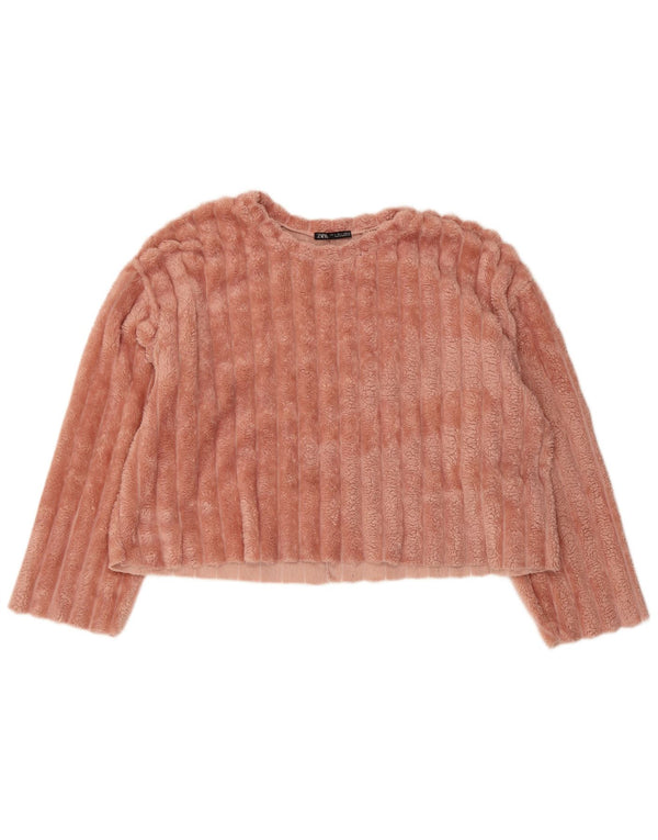 Zara Womens Crop Oversized Sweatshirt Jumper UK 16 Large Pink Polyester