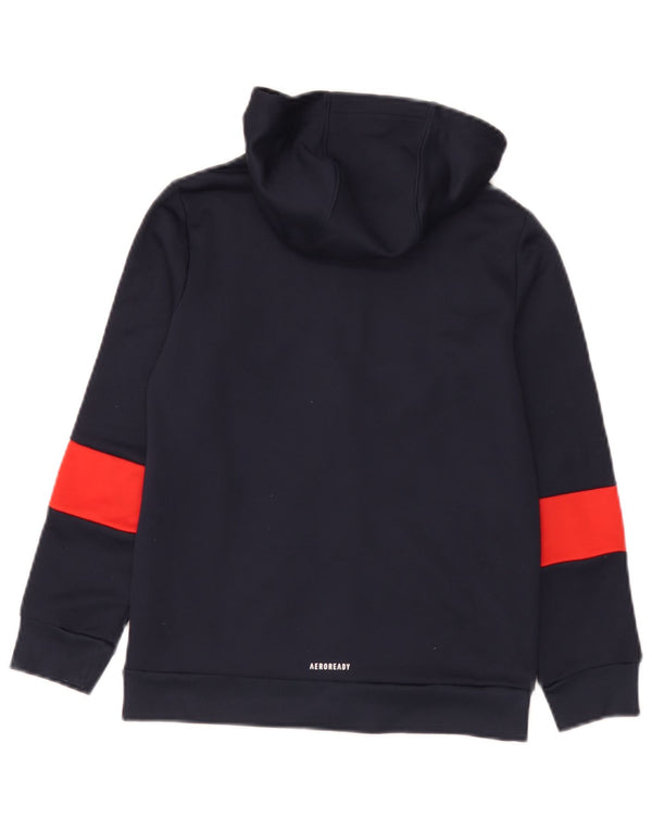 Chłopięcy sweter Adidas Aeroready z kapturem i zamkiem błyskawicznym 9-10 lat, granatowy, z blokami kolorów