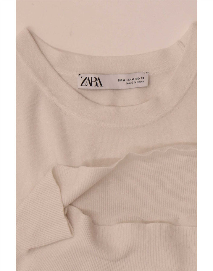 Zara blusa feminina manga curta top UK 12 médio branco