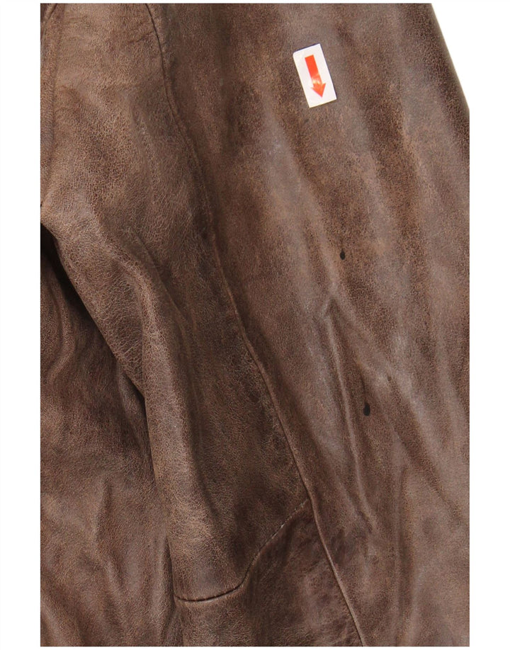 BENETTON Womens Leather Coat UK 16 Large Brown Leather