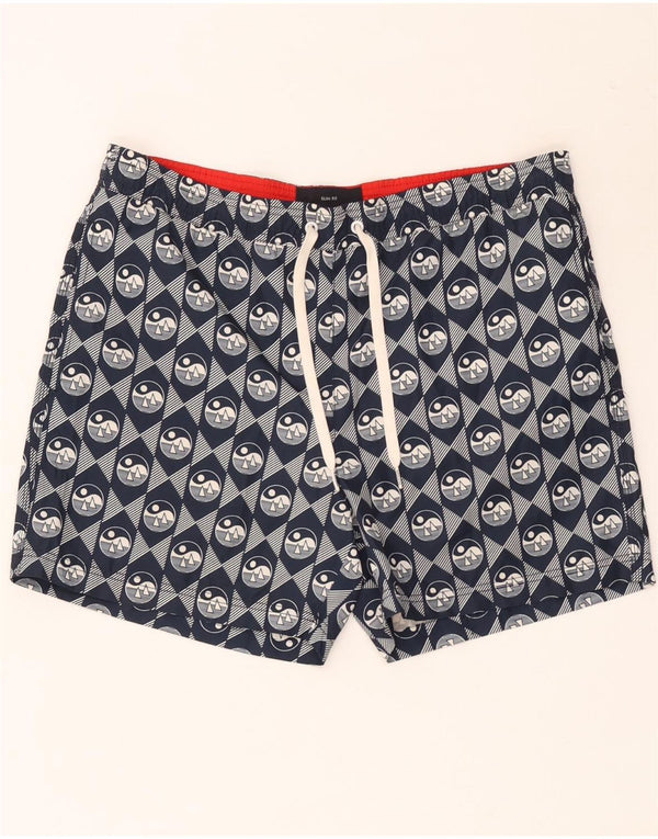 Tommy Hilfiger Mens Slim Fit Swimming Shorts Large Navy Blue Geometric