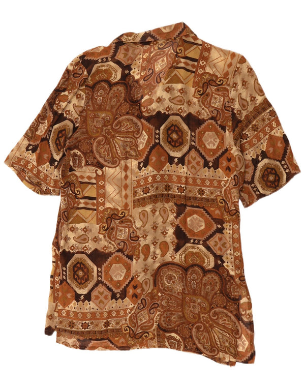 Vintage mujer camisa de manga corta blusa Reino Unido 16 grande marrón Paisley
