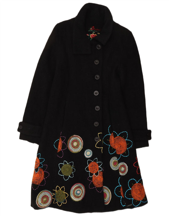 Desigual Womens Graphic Overcoat UK 10 Small Black Floral