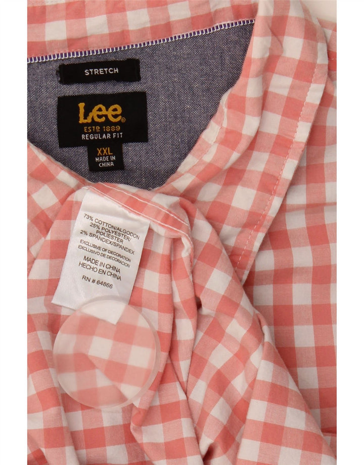Lee Mens Stretch Short Sleeve Regular Fit Shirt 2XL Pink Gingham Cotton