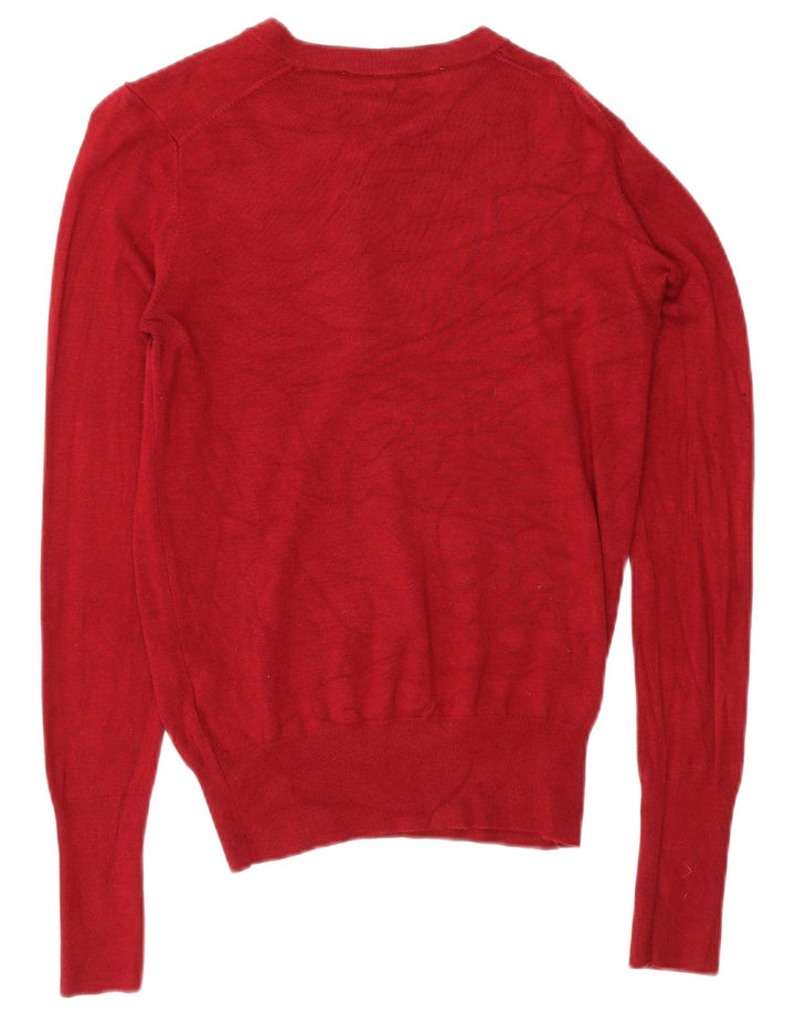 Zara Dame Button Neck Jumper Sweater UK 12 Medium Burgundy Viscose