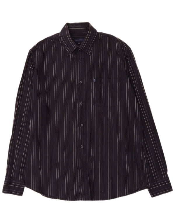 Trussardi Jeans Mens Shirt 2XL Navy Blue Striped Cotton