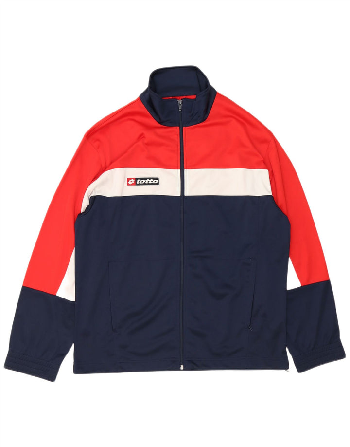 LOTTO Mens Tracksuit Top Jacket Large Navy Blue Colourblock Polyester