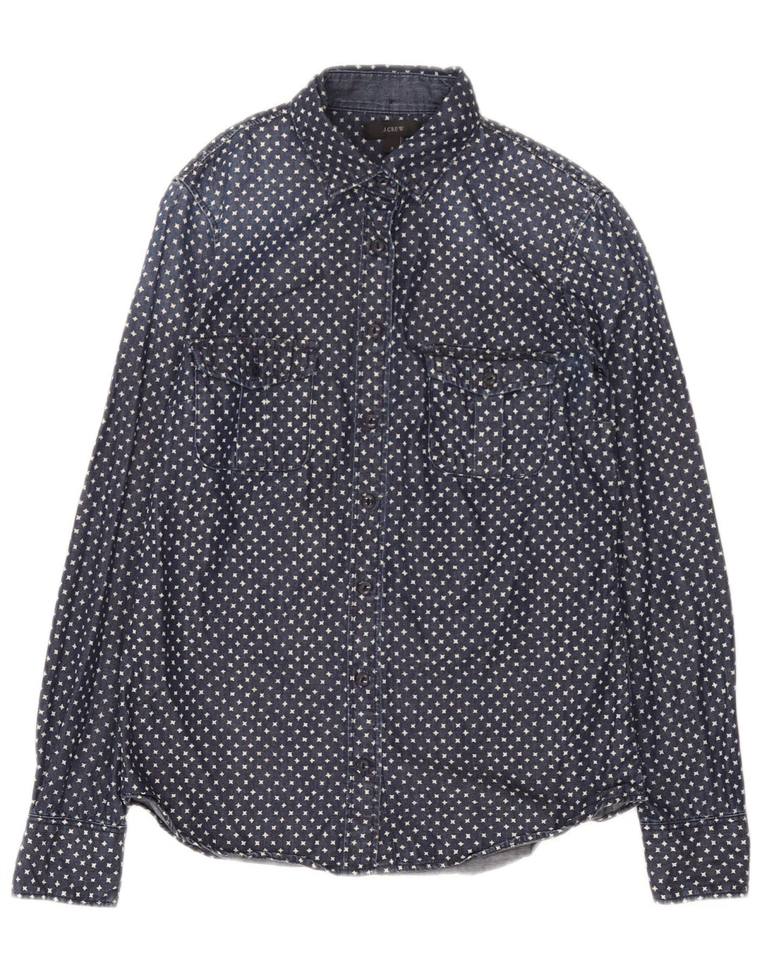 J. Crew Womens Abstract Pattern Oversized Denim Shirt US 2 XS Navy Blue
