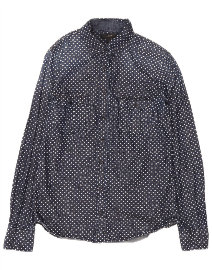J. Crew Womens Abstract Pattern Oversized Denim Shirt US 2 XS Navy Blue