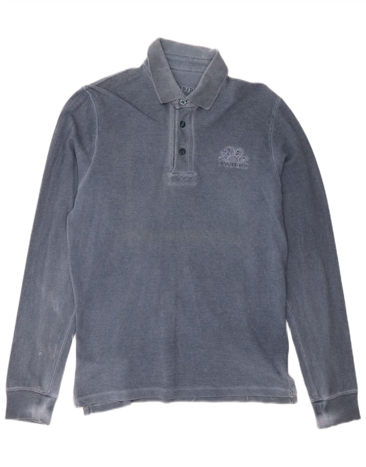 SUNDEK Mens Long Sleeve Polo Shirt Small Blue Cotton