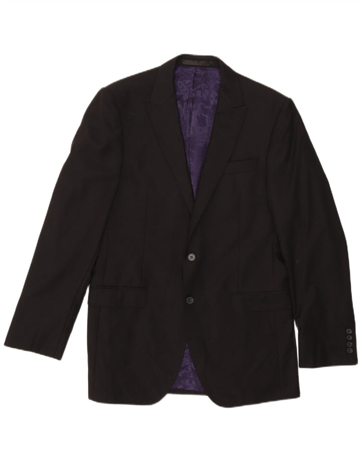 Marks & Spencer Mens Long 2 Button Blazer Jacket UK 40 Medium Black Wool