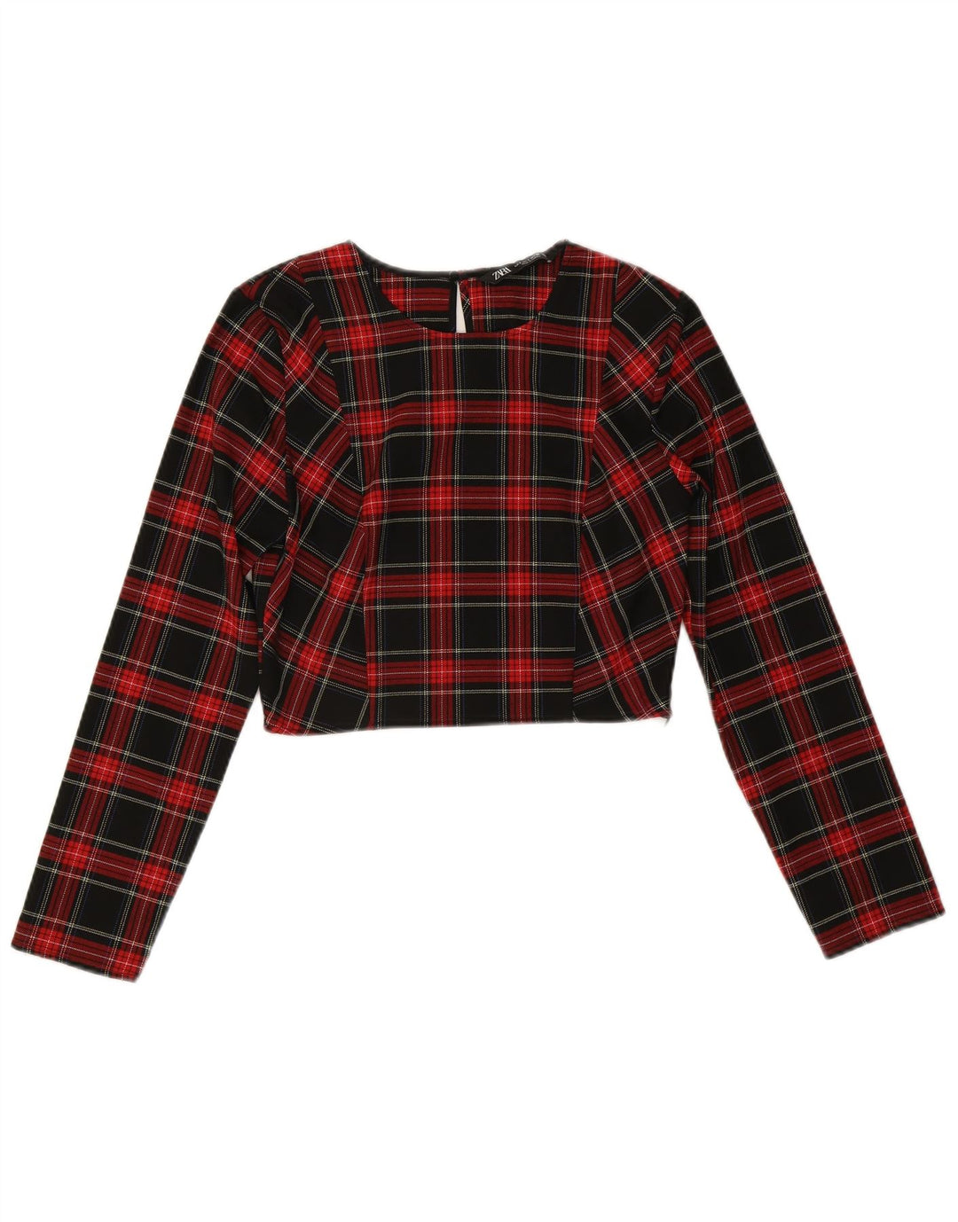 ZARA Womens Crop Long Sleeve Blouse Top UK 10 Small Black Check