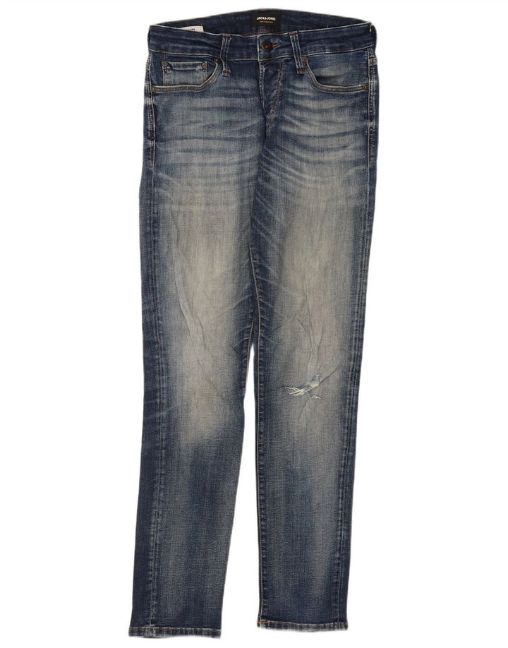 Jack & Jones Mens GLENN Distressed Slim Jeans W30 L32 Blue Cotton