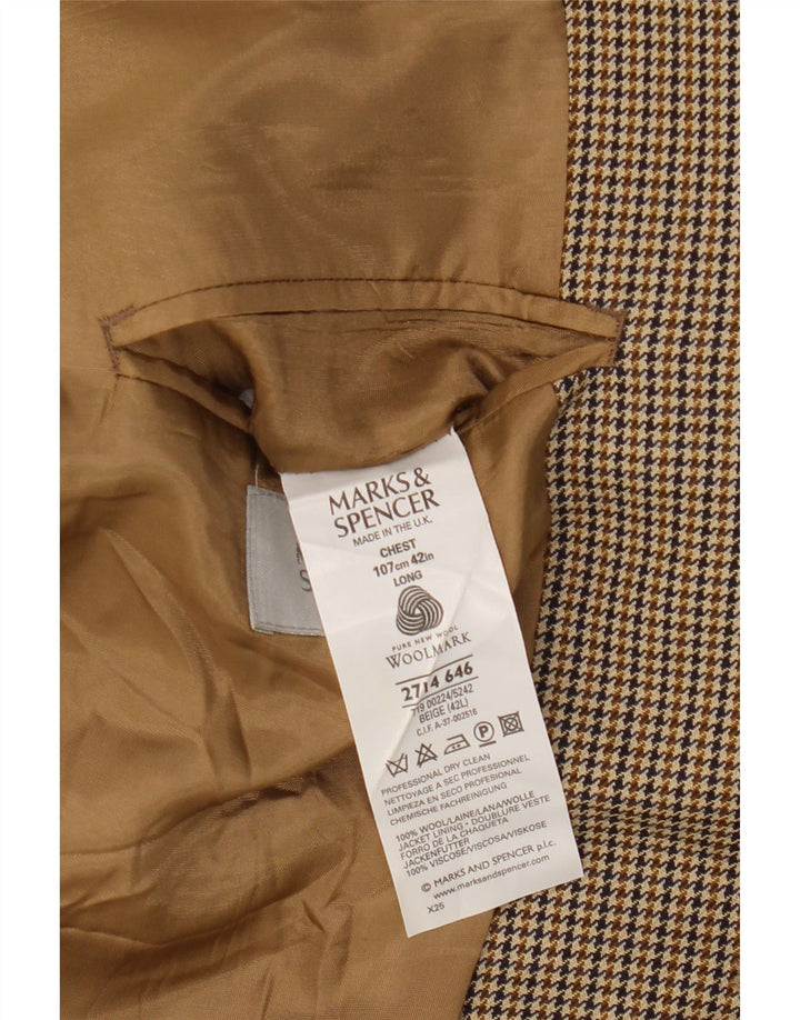 Marks & Spencer Herren Longline Blazer Jacke UK 42 Large Beige Houndstooth