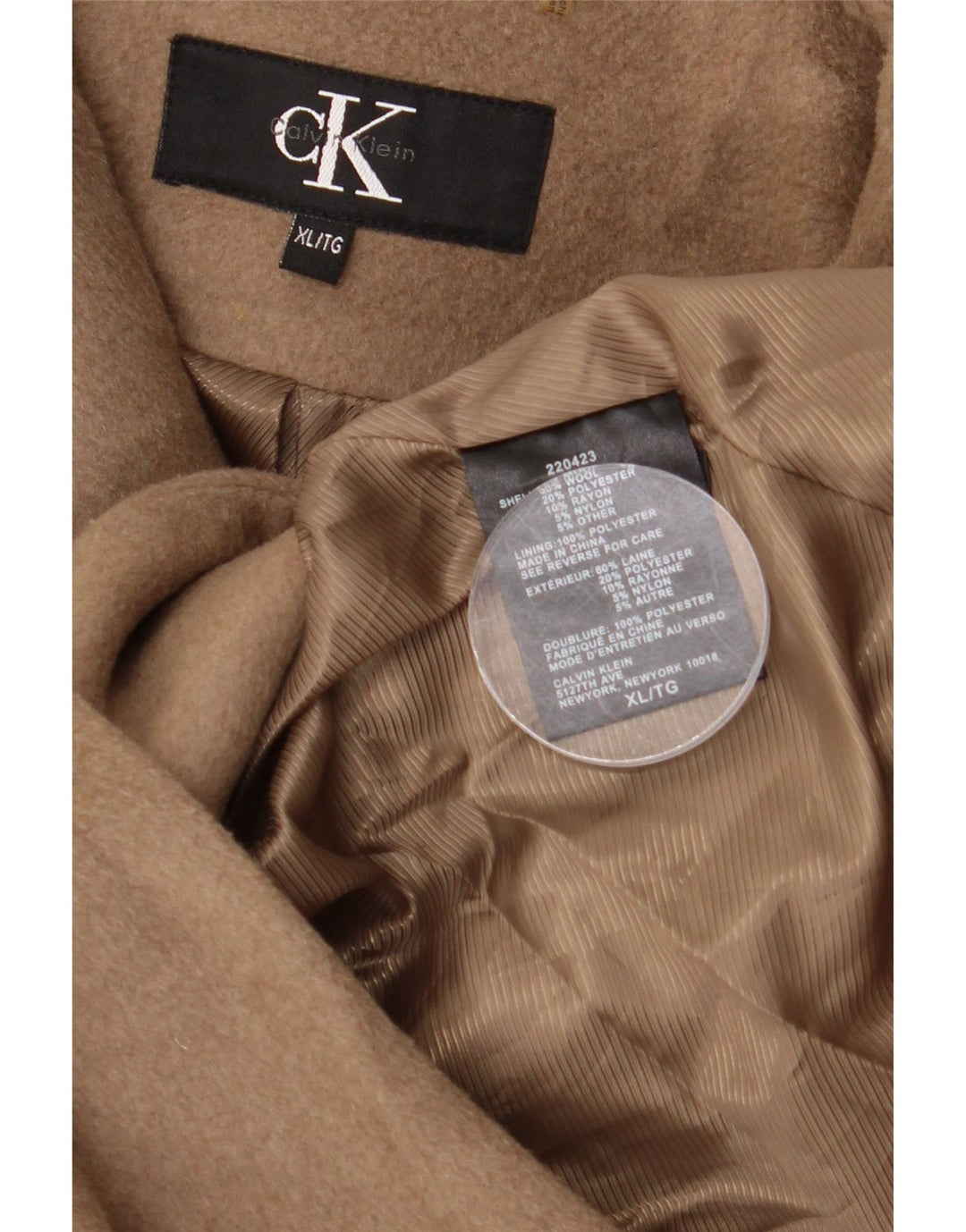 Calvin Klein Damen Übergroßer Mantel UK 18 XL Beige Wolle