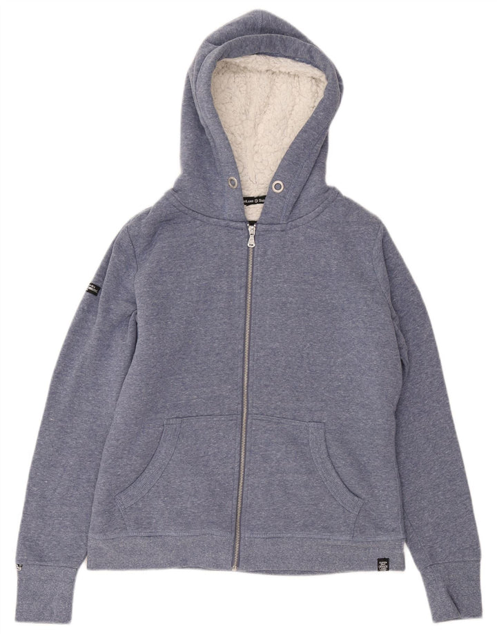 Superdry Womens Zip Hoodie Sweater UK 16 Large Blue Polyester