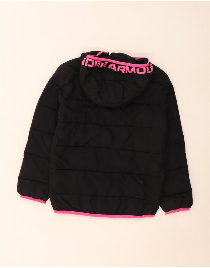 Under Armour Girls Graphic Hooded Padded Jacket 10-11 Years Black Polyester