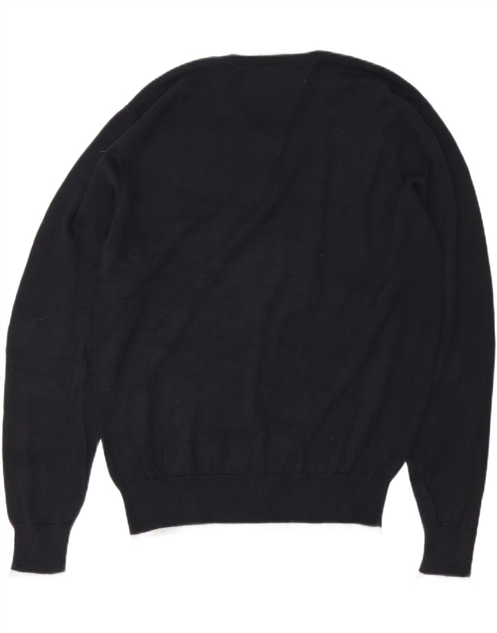 KAPPA Mens V-Neck Jumper Sweater Large Black Cotton