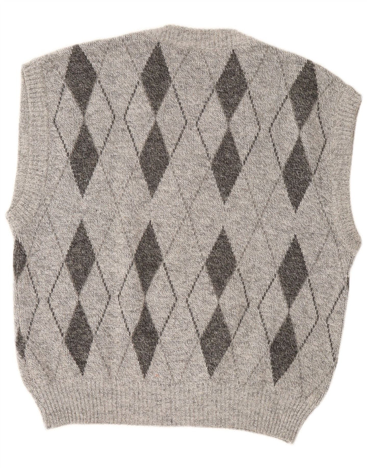 Vintage męski podkoszulek bez rękawów, duży, szary Argyle/diament