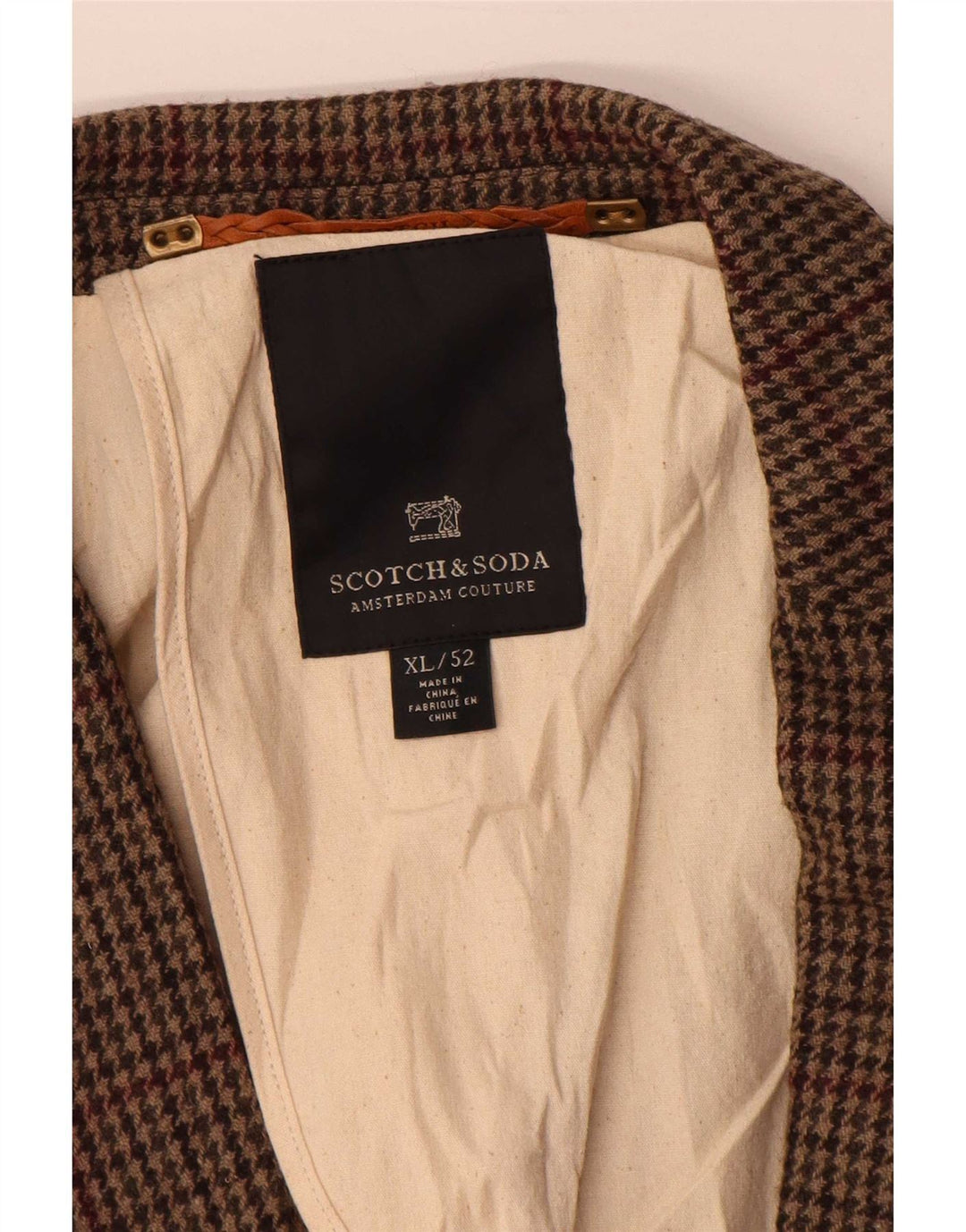 Scotch & Soda Veste Blazer 2 Boutons Homme IT 52 XL Marron Laine Pied-de-Poule
