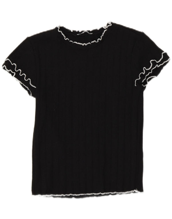 Zara Damen Crop T-Shirt Top UK 12 Medium Schwarz Polyester