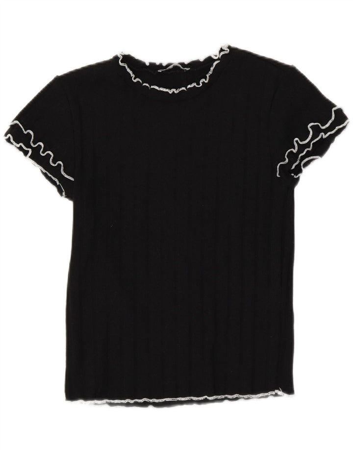 Zara Womens Crop T-Shirt Top UK 12 Medium Black Polyester