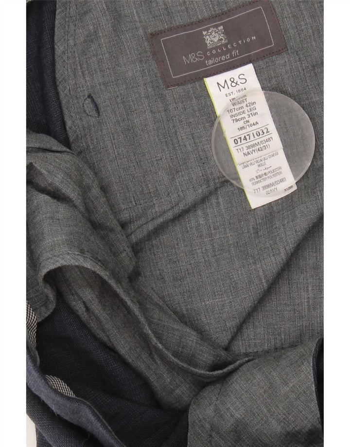 Marks & Spencer Mens Tailored Fit Suit Trousers W42 L31 Navy Blue Check