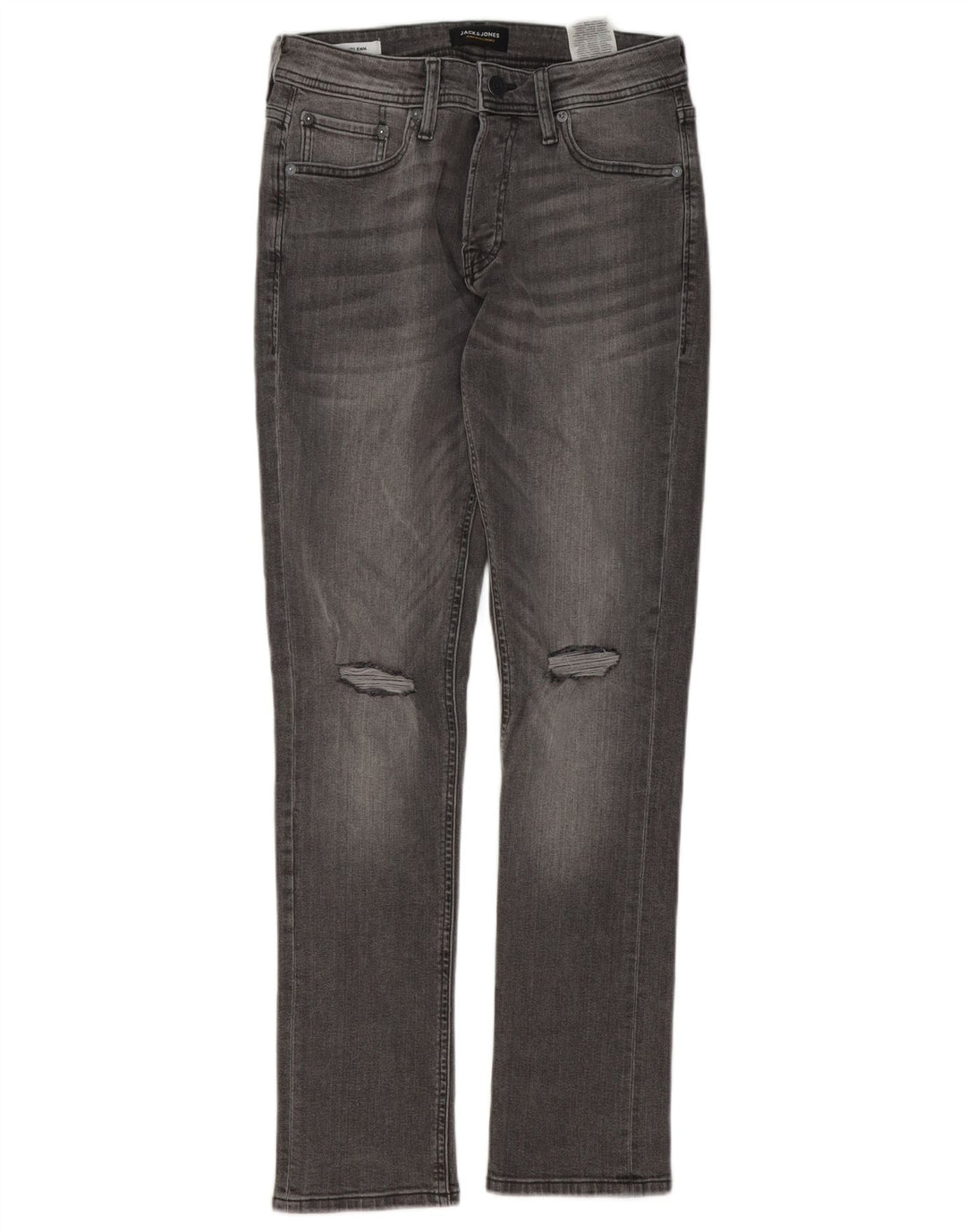 Jack & Jones Mens GLENN Distressed Slim Jeans W28 L32 Grey Cotton
