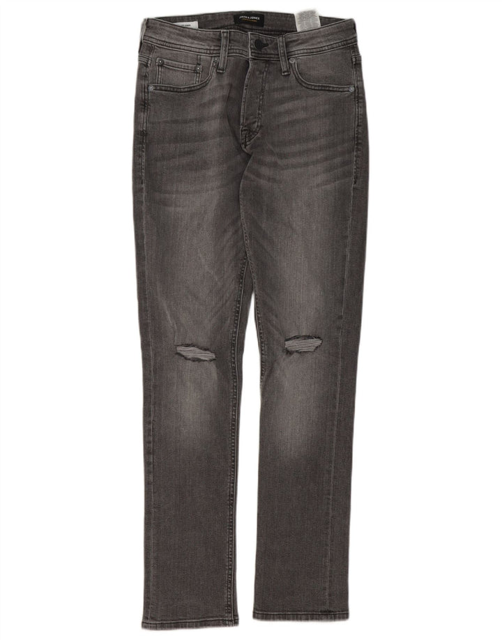 Jack & Jones Mens GLENN Distressed Slim Jeans W28 L32 Grey Cotton