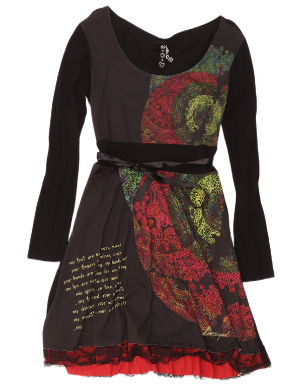 Desigual Robe trapèze graphique à manches longues pour femme UK 8 Small Black Paisley