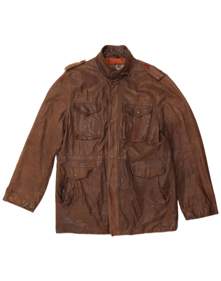 Vintage Mens Military Leather Jacket UK 38 Medium Brown Leather
