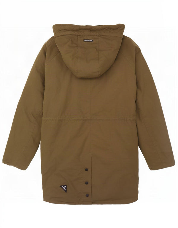 KHUJO Mens Hooded Loose Fit Padded Coat UK 36 Small Khaki Cotton