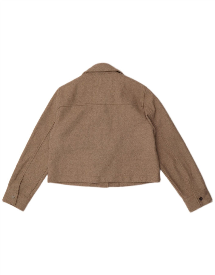 Zara Womens Crop Bomber Jacket UK 10 Petit Beige Moucheté
