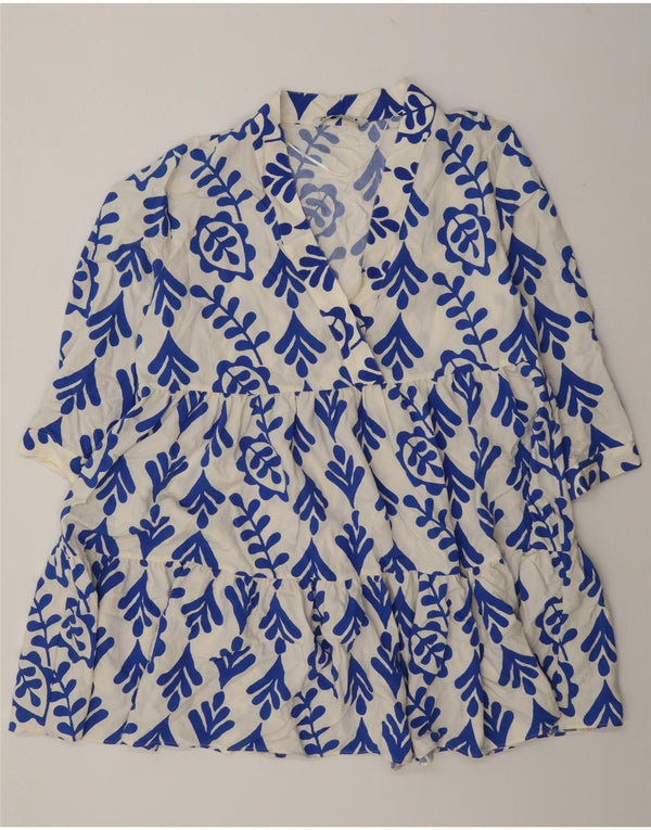 Zara Dame Langærmet Tiered Kjole UK 18 XL White Floral Viscose