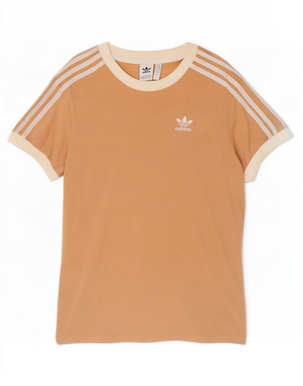Adidas Damen T-Shirt Top UK 6 XS Beige Baumwolle