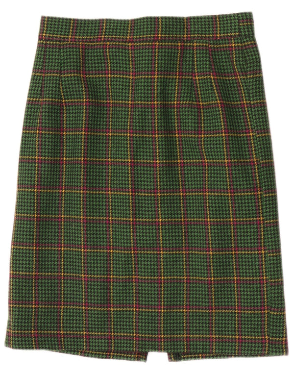Vintage Womens Straight Skirt W28 Medium Green Houndstooth