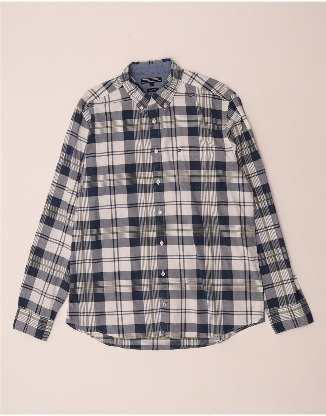 Tommy Hilfiger Mens Regular Fit Shirt XL Navy Blue Check