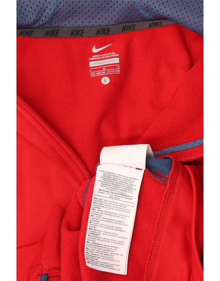 Nike Boys Zip Hoodie Sweater 12-13 Years Large Red Colourblock Polyester