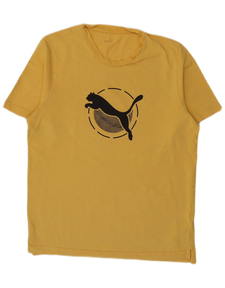 Puma Mens Graphic T-Shirt Top Large Yellow Cotton