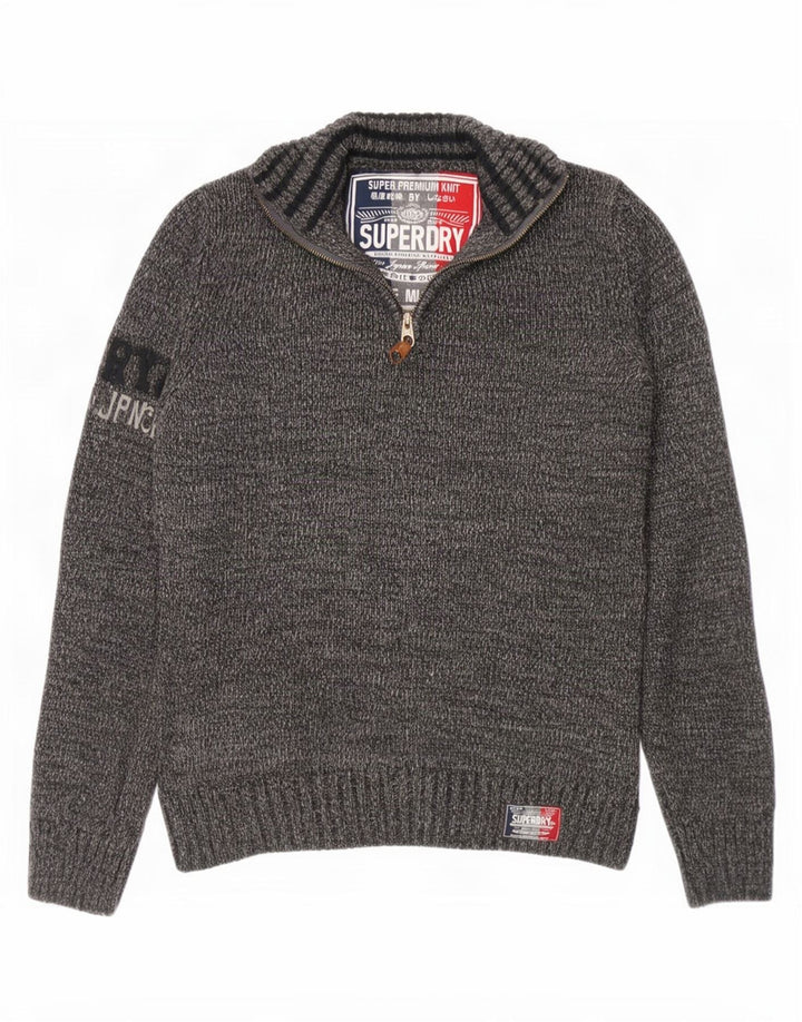 Superdry Pull Graphic Zip Neck Jumper Homme Gris Moyen Acrylique Moucheté