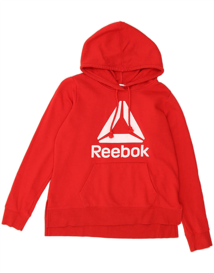 REEBOK Womens Graphic Hoodie Jumper UK 14 Medium Red Vintage Reebok and Second-Hand Reebok from Messina Hembry 