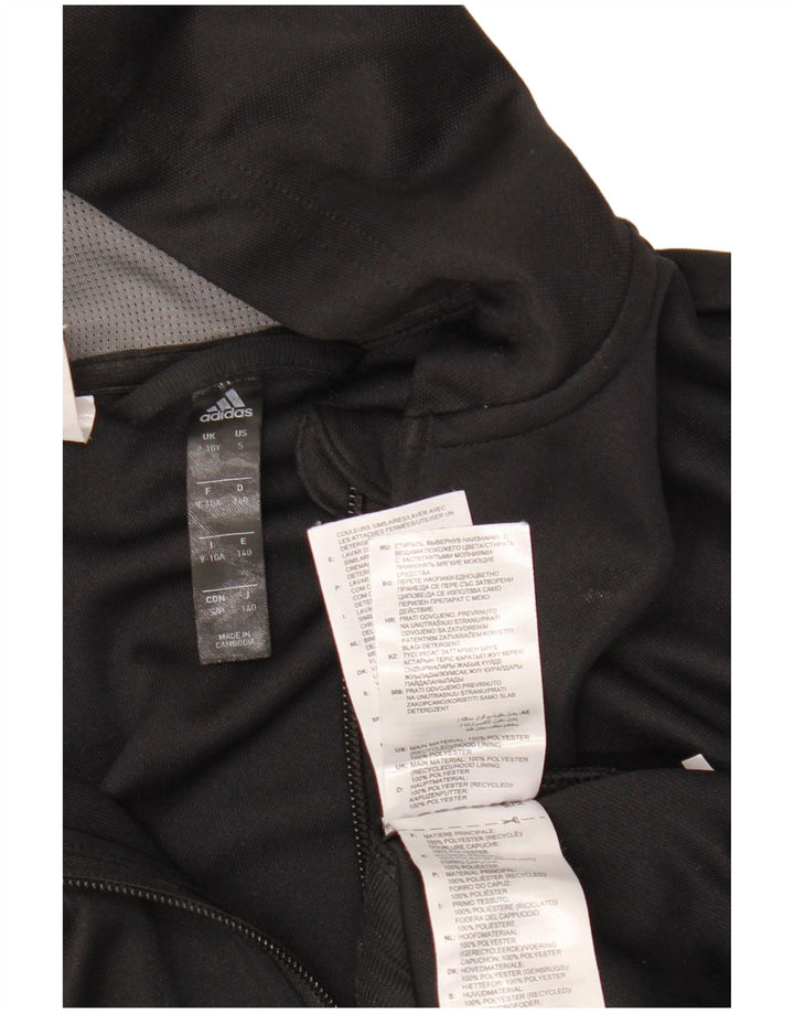 ADIDAS Boys Hooded Tracksuit Top Jacket 9-10 Years  Black Polyester