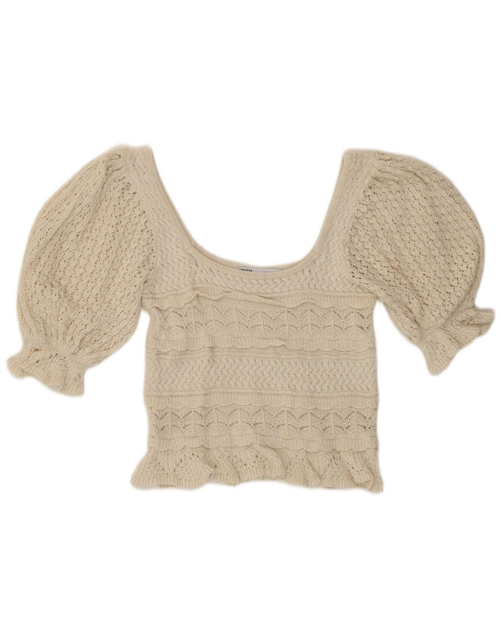 Zara Dame Crop Hæklet Bluse Top UK 10 Small Beige