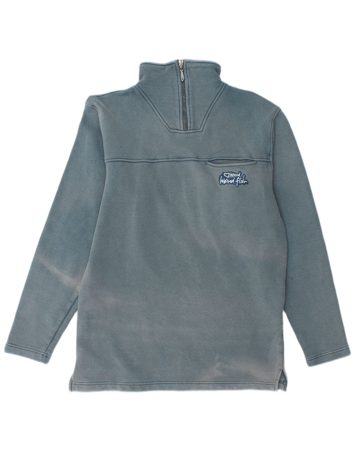 WEIRD FISH Felpa da uomo con collo con zip, maglione piccolo in cotone blu