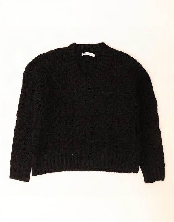Zara Womens Oversized V-hals sweater UK 10 Small Black Acryl