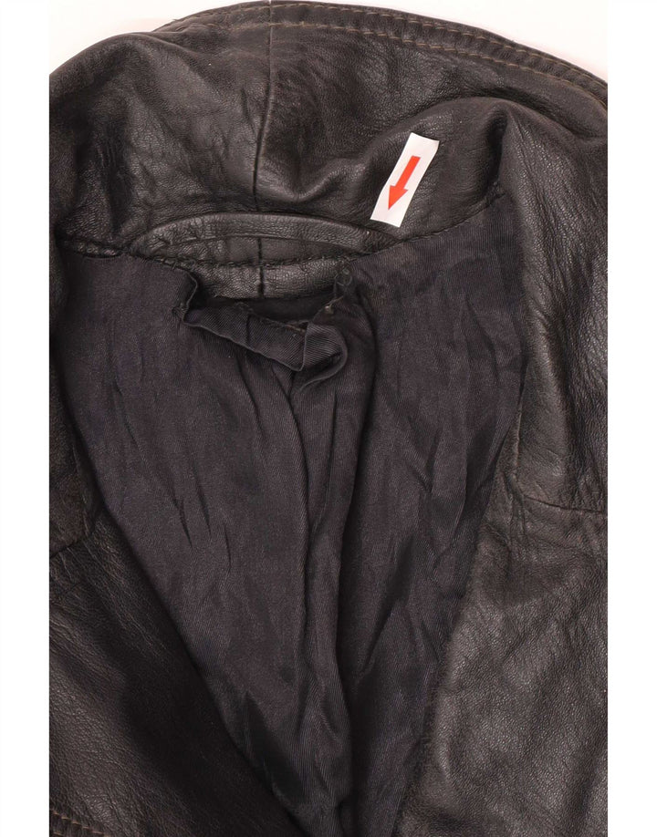 Jachetă vintage din piele cu 3 nasturi pentru femei UK 12 Medium Black