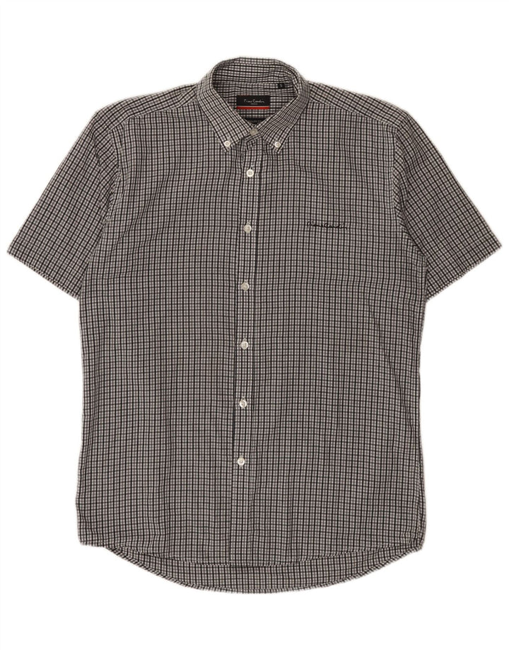 Pierre Cardin Mens Short Sleeve Regular Fit Shirt Small Grey Gingham