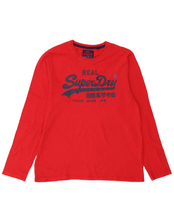 Top grafico da uomo Superdry manica lunga 3XL rosso cotone moderno
