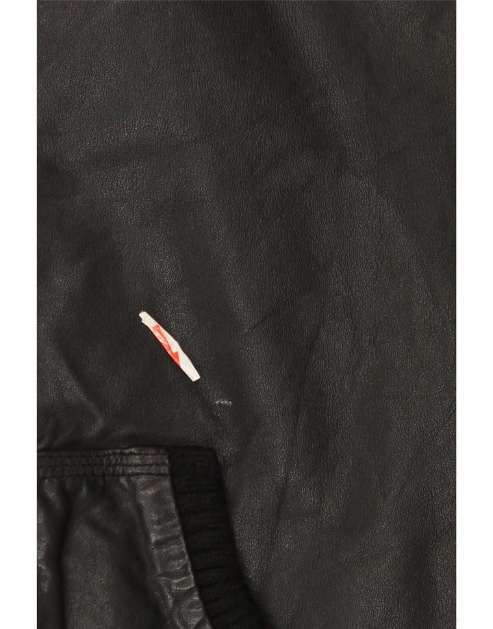 Superdry Mens Military Hooded Leather Jacket UK 38 Medium Black