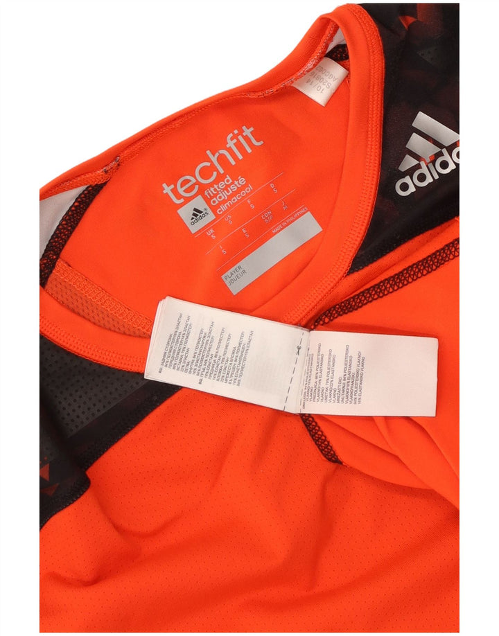 Adidas Mens Tech Fit T-Shirt Top Small Orange Colourblock Polyester